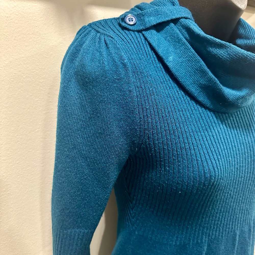 Takeout Teal Tunic Sweater Cowl Neck Medium - Picture 5 of 9